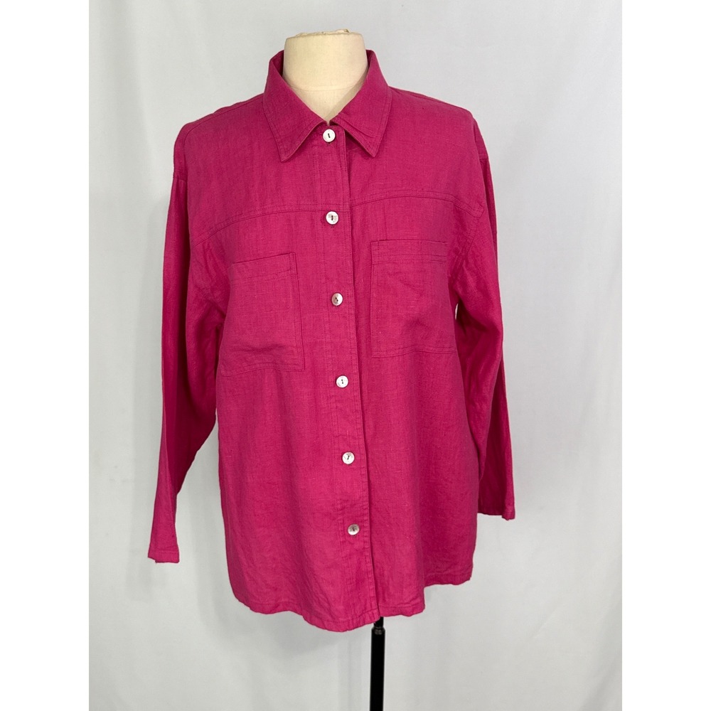 TRU SUPPLY Vintage Womens Large‎ Pink 100% Linen Button Front Shirt, Blouse Top
